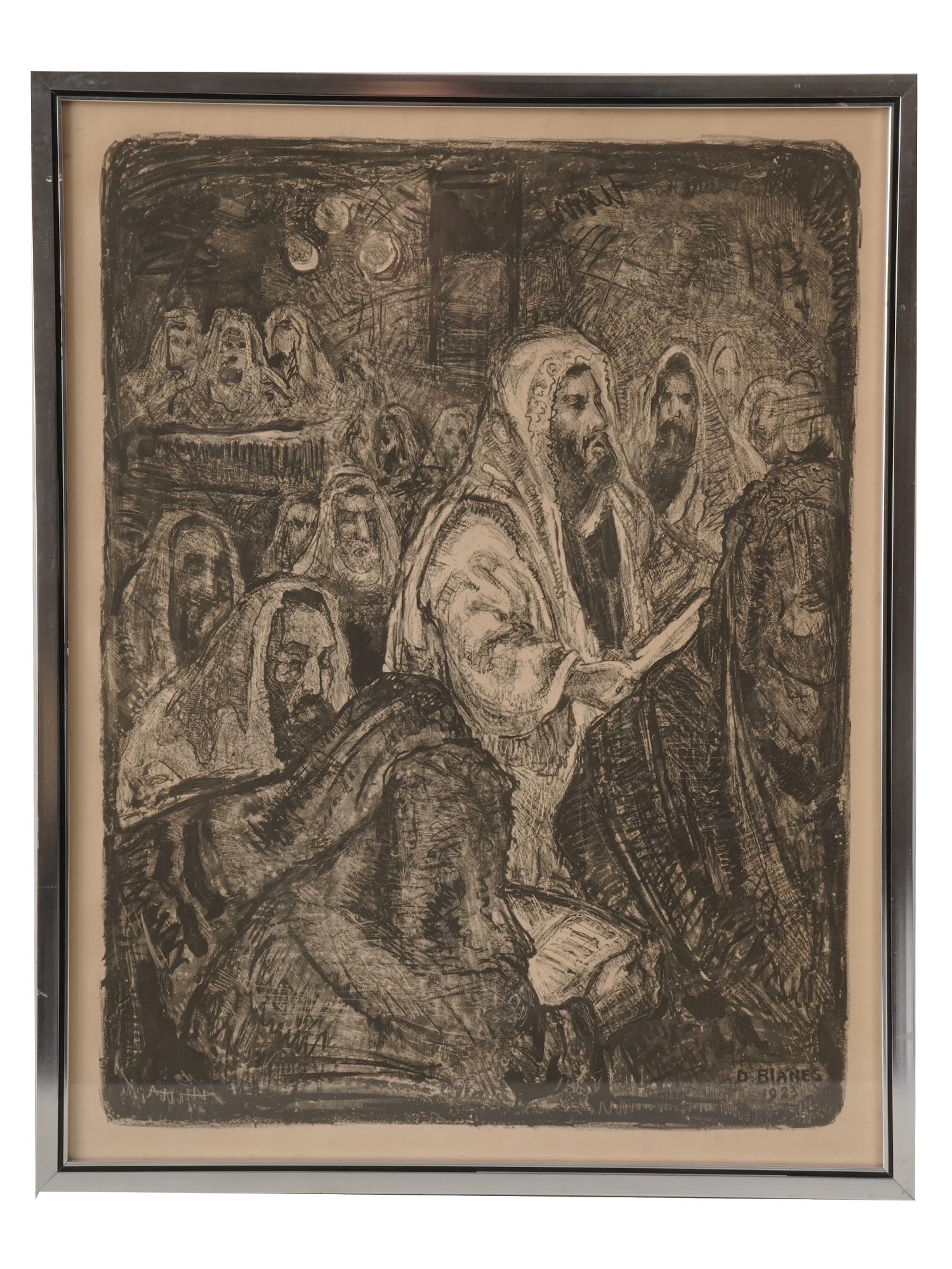 ANTIQUE JUDAICA LITHOGRAPH SCENE BY DAVID BLANES